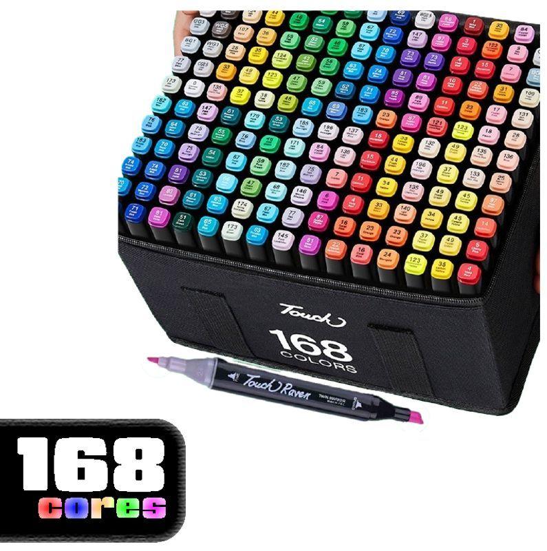 Caneta Marcador Touch Ponta Dupla - KIT 168 cores - Caneta